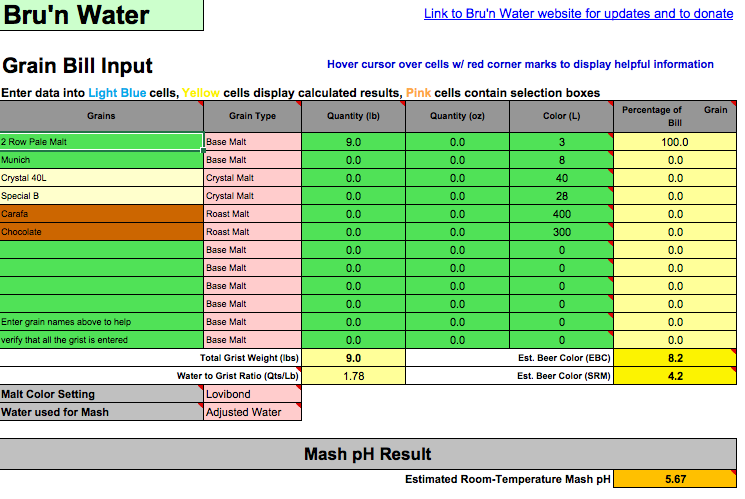 Bru'n Water Grain Malt bill section